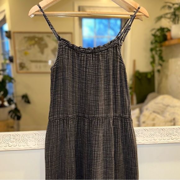 Anthropologie Daily Practice 100% Cotton Dark Gray Tiered Dress Adjustable XS - Picture 4 of 13